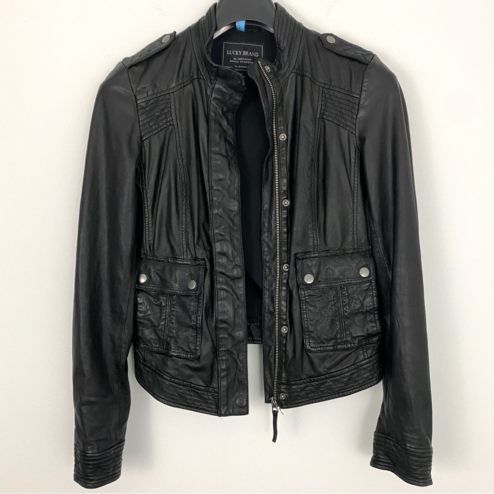Lucky Brand size S Black Real Leather Classic Motorcycle Jacket